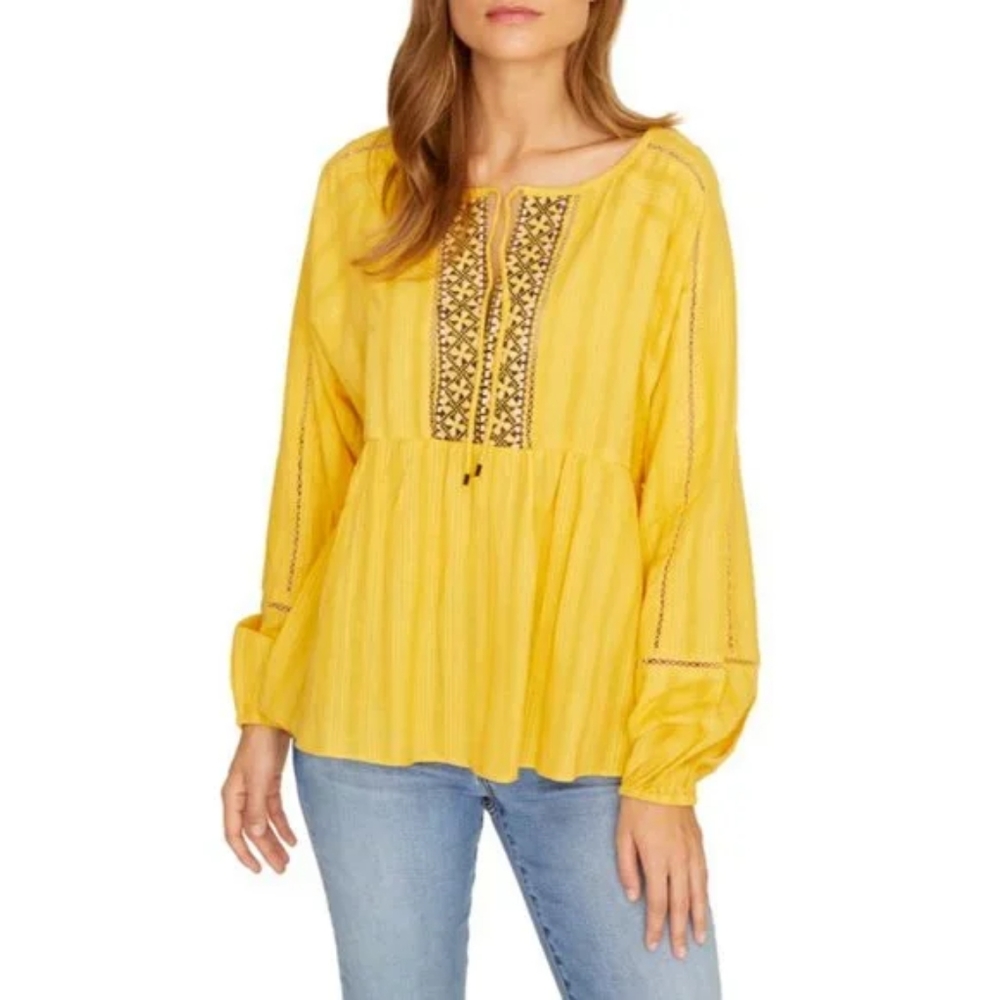 Sanctuary Yellow Women's Summer Embroidered Peasant Top Size XS